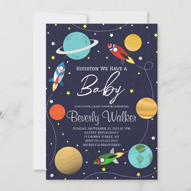 Outer Space Baby Shower Houston We Have A Boy Invitation (Front)