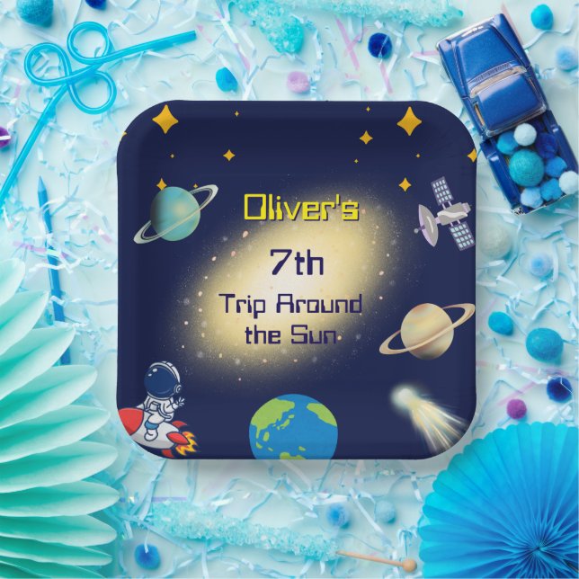 Outer Space Birthday – Astronaut, Rocket & Galaxy  Paper Plate (Party)