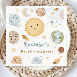 Outer Space Birthday First Trip Birthday Paper Napkin