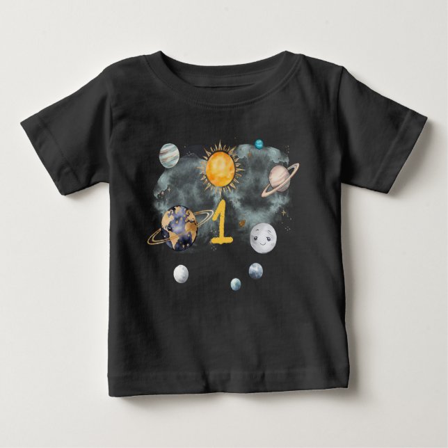 Outer Space Birthday Galaxy Sun Moon Stars Planets Baby T-Shirt (Front)