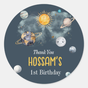 Outer Space Birthday Galaxy Sun Moon Stars Planets Classic Round Sticker