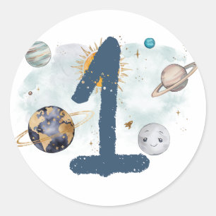 Outer Space Birthday Galaxy Sun Moon Stars Planets Classic Round Sticker