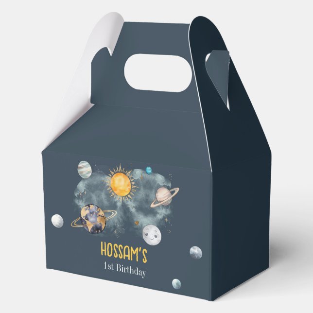 Outer Space Birthday Galaxy Sun Moon Stars Planets Favour Box (Front)
