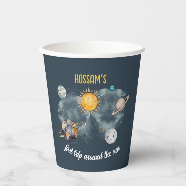 Outer Space Birthday Galaxy Sun Moon Stars Planets Paper Cups (Front)