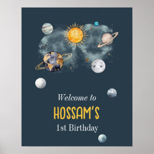 Outer Space Birthday Galaxy Sun Moon Stars Planets Poster