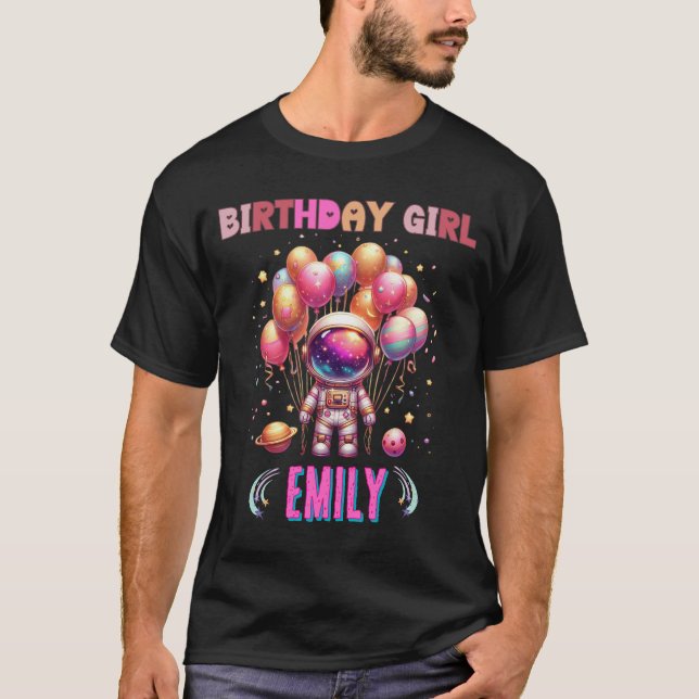 Outer Space Birthday Girl Flight Crew T-Shirt (Front)