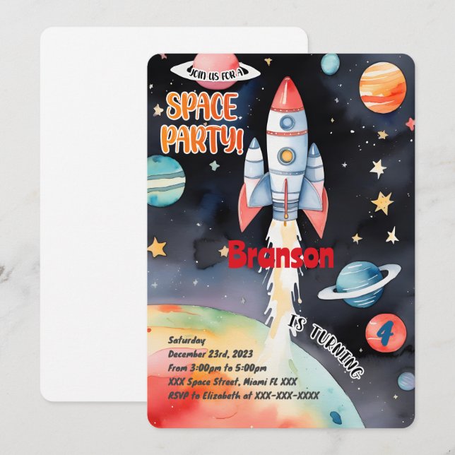 Outer Space Birthday Invitation (Front/Back)