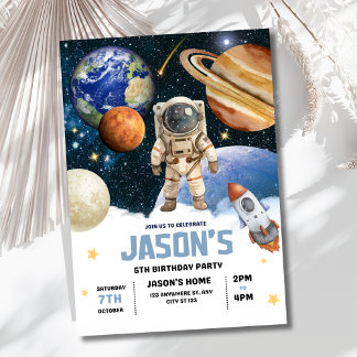Outer Space Birthday Invitation, Astronaut Galaxy Invitation