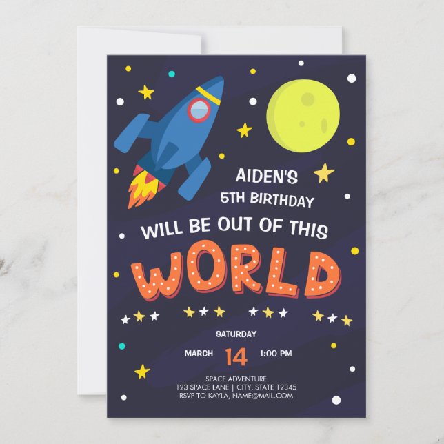 Outer Space Birthday Invitation with Photo (Front)