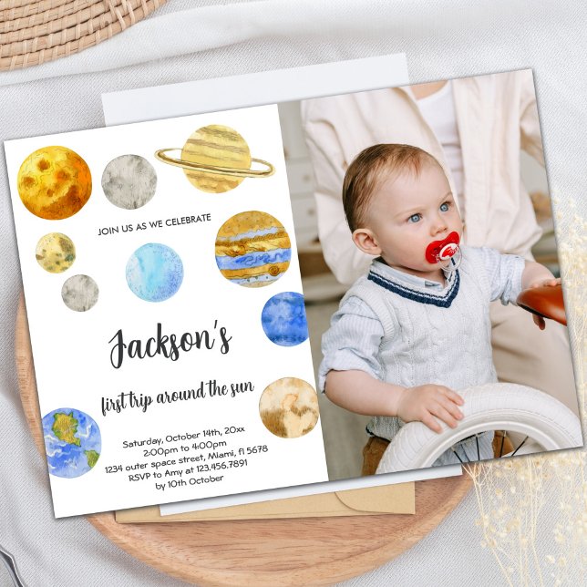 Outer Space Birthday Invitation with Photo (White Background Outer Space Birthday photo Invitation)