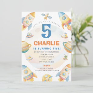 Outer Space Birthday Invite Rocket Party Theme