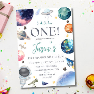 Outer Space Birthday Party Astronaut 1st Birthday Invitation