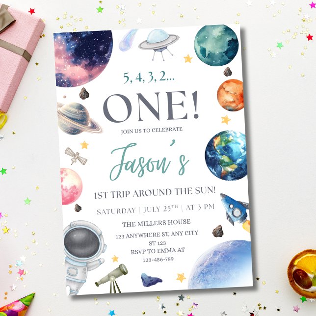 Outer Space Birthday Party Astronaut 1st Birthday Invitation (Creator Uploaded)