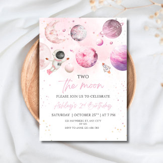 Outer Space Birthday Party Girl Astronaut Birthday Invitation