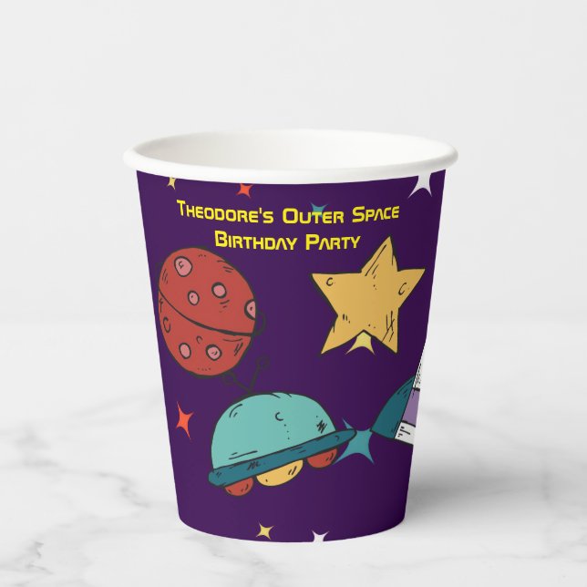 Outer Space Birthday Party Paper Cups (Front)