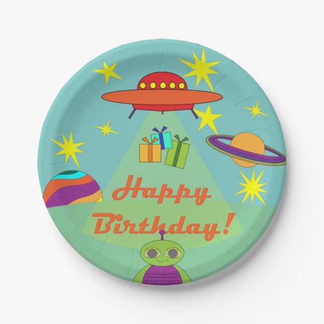Outer Space Birthday Party Paper Plates (Front)