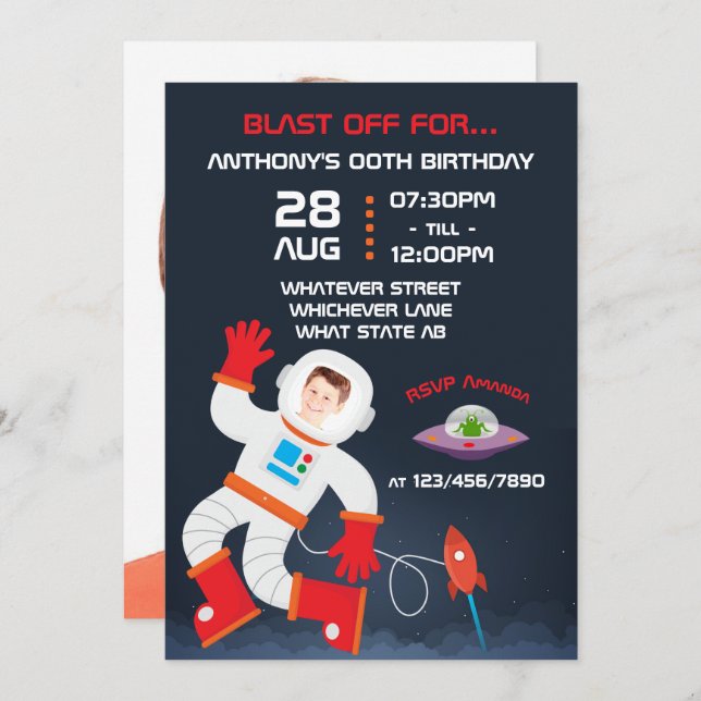 Outer Space Birthday Party personalised add photo Invitation (Front/Back)