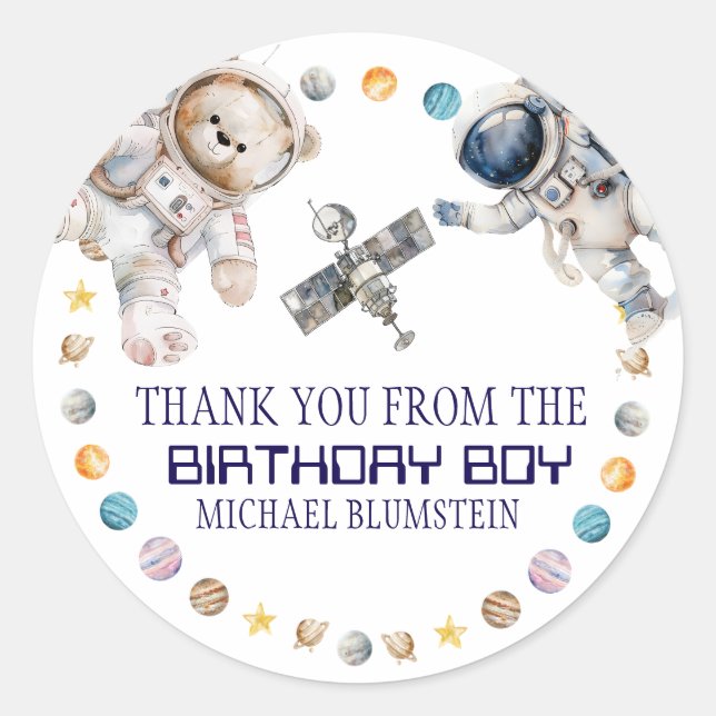 Outer Space Birthday Party Thank You Classic Round Sticker (Front)