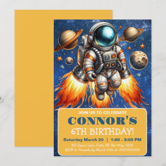 Outer Space Birthday Planets Galaxy Astronaut Invitation
