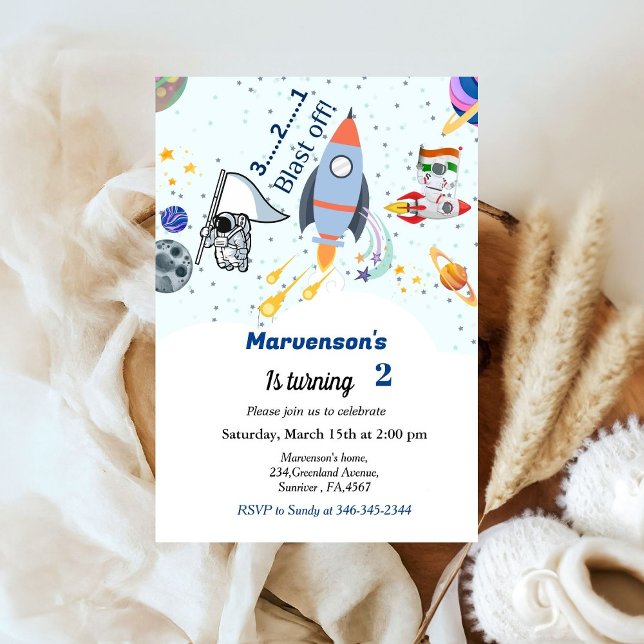 Outer space birthday theme, travel theme baby boy  invitation (Creator Uploaded)