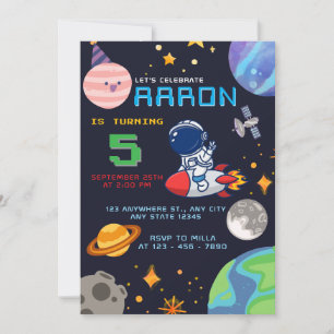 Outer Space Birthday  with Astronaut And Planets Invitation