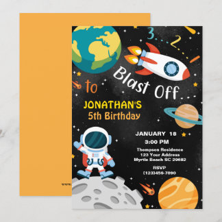 Outer Space Blast Off 5th Birthday Party Invitation