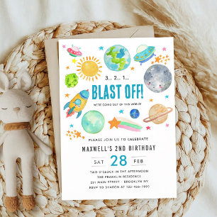 Outer Space Blast Off Rocket Birthday Invitation