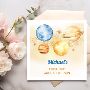 Outer Space Boy 1st Trip Around the Sun Birthday Napkin