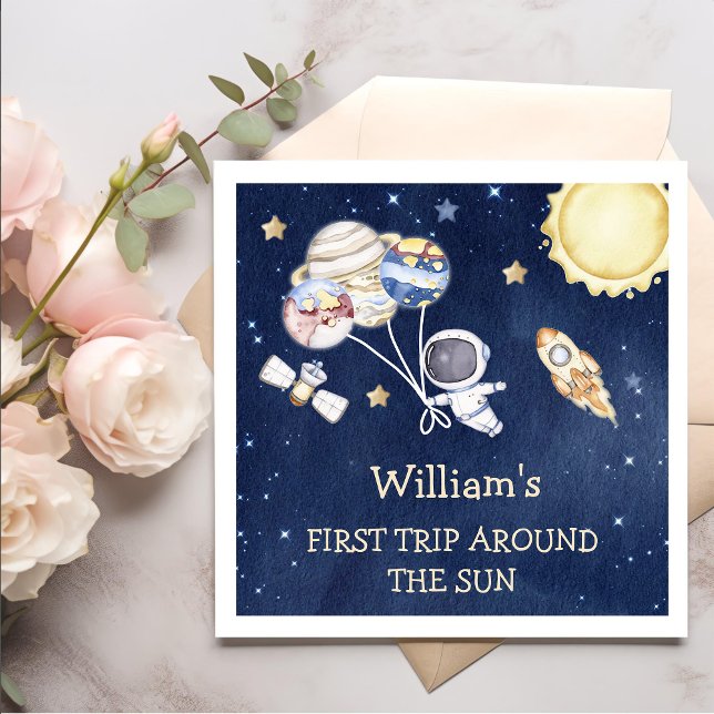 Outer Space Boy 1st Trip Around the Sun Birthday Napkin (Creator Uploaded)