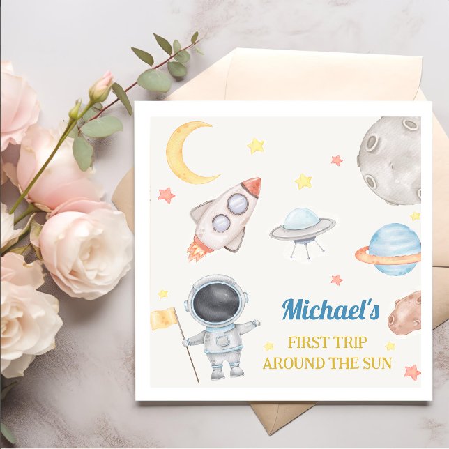 Outer Space Boy 1st Trip Around the Sun Birthday Napkin (Creator Uploaded)