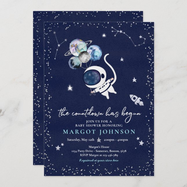 Outer Space Boy Baby Shower Galaxy Baby Shower Inv Invitation (Front/Back)