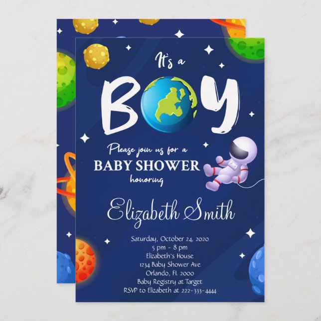 Outer Space Boy Baby Shower Invitation (Front/Back)