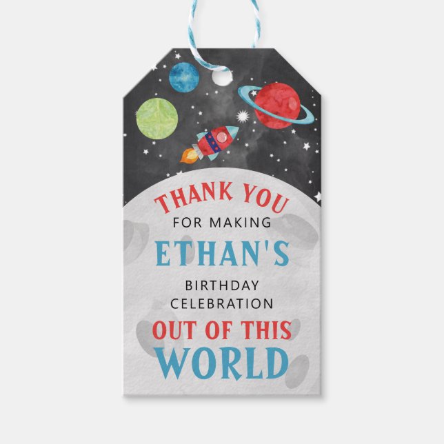 Outer Space Boy Birthday Favour Tag (Front)