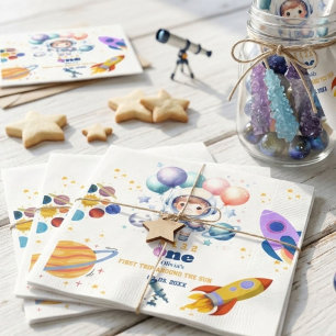 Outer space boy planet birthday napkin