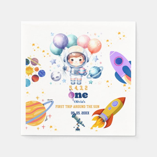Outer space boy planet  birthday  napkin (Front)