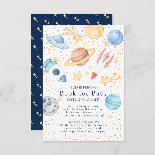 Outer Space Boys Baby Shower Book for Baby Card (Front/Back)