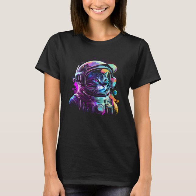 Outer Space Cat Kitty Astronaut Animal Face Galaxy T-Shirt (Front)