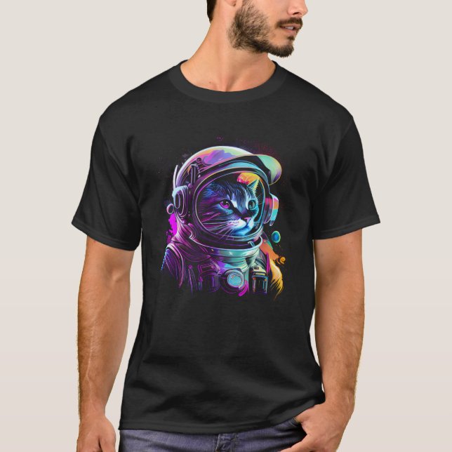 Outer Space Cat Kitty Astronaut Animal Face Galaxy T-Shirt (Front)