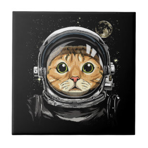 Outer Space Cat Kitty Astronaut Animal Face Galaxy Tile