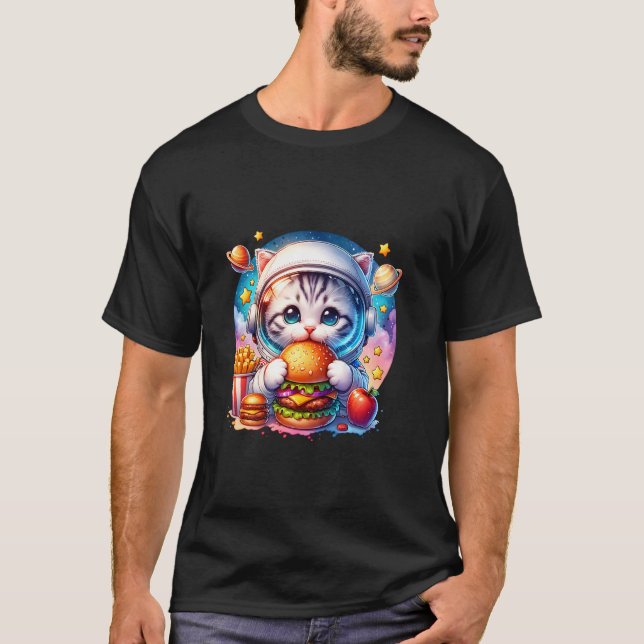 Outer Space Cheeseburger Kitten Astronaut Cat Burg T-Shirt (Front)