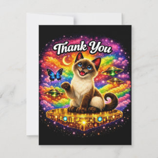 Outer Space Cosmic Rainbow Siamese Cat Thank You Card
