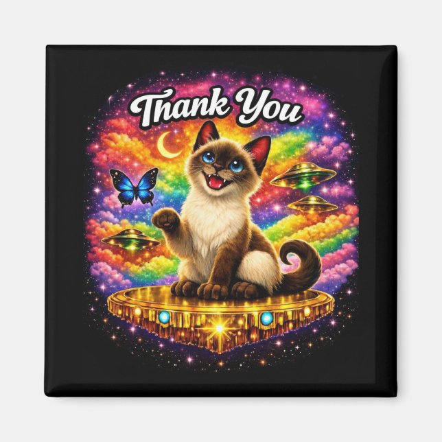 Outer Space Cosmic Rainbow Siamese Cat Thank You Magnet (Front)