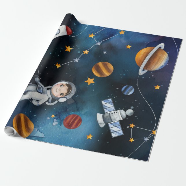 Outer Space Cosmic Sky Watercolor Wrapping Paper (Unrolled)