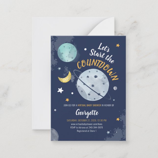 Outer Space Countdown Virtual Baby Shower Card (Front)