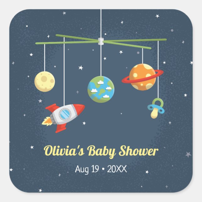 Outer Space Crib Toys Baby Boy Shower Stickers (Front)