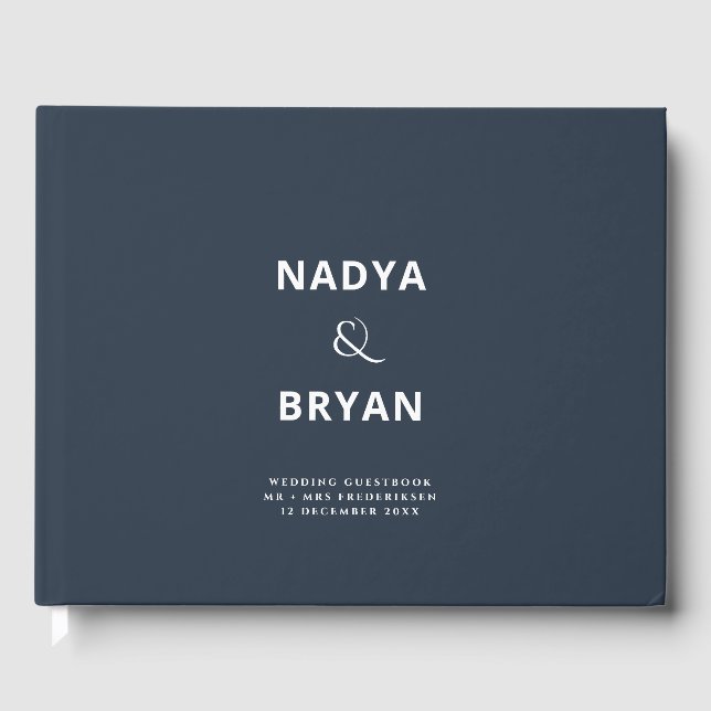 Outer Space Dark Navy Chic Minimalist Wedding Guest Book (Front)