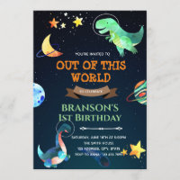 Outer space dinosaur birthday theme invitation
