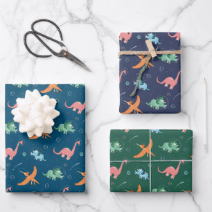 Outer Space Dinosaur Kids Birthday Wrapping Paper Sheet