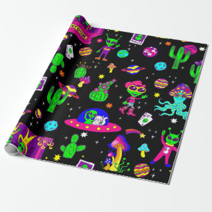 outer space disco alien ufo cosmic saloon wrapping paper