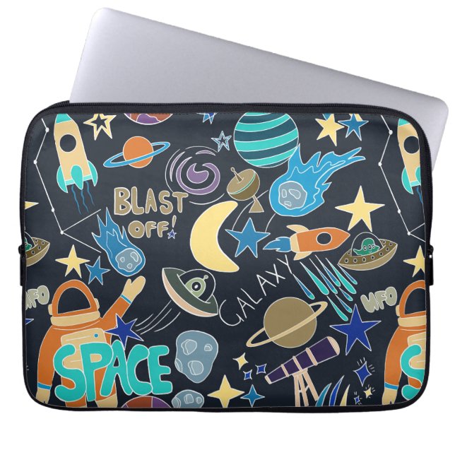 Outer Space Doodle Pattern Laptop Sleeve (Front)